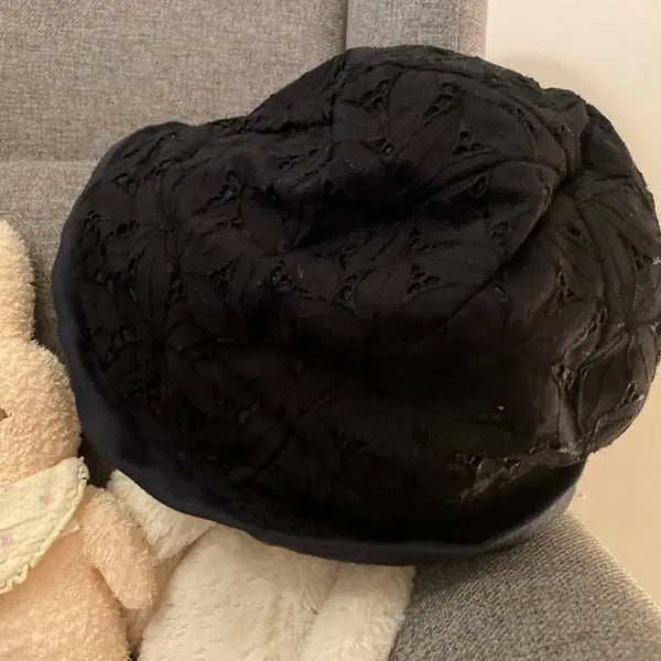 [BUNJANG] Black Lace Beret Hat / 블랙 자수 베레모