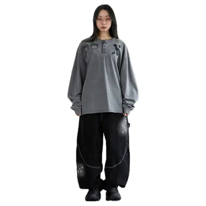 [BUNJANG] XTONZ XENA Fade Washing Henley Neck Long Sleeve / 엑스톤즈 제나 페이드 워싱 헨리넥 롱슬리브