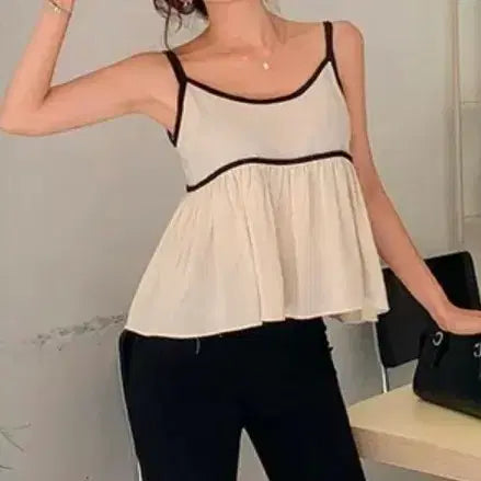 [BUNJANG] Ivory Black Color Block Sleeveless Top / 아이보리 블랙 배색 나시