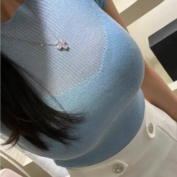 [BUNJANG] See-Through Short Sleeve Knit Top / 시스루반소매니트