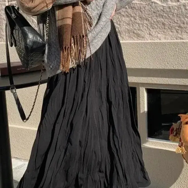 [BUNJANG] Pleated Long Skirt - Black / 플리츠 롱 스커트 블랙