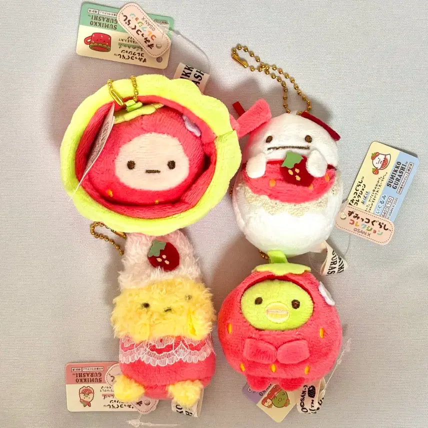 [BUNJANG] Sumikko Gurashi Strawberry Series Plush Keychain Set / 스밋코구라시 딸기 5종 타피오카 컵 오바케 에비후라이 펭귄 인형 키링