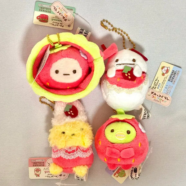 [BUNJANG] Sumikko Gurashi Strawberry Series Plush Keychain Set / 스밋코구라시 딸기 5종 타피오카 컵 오바케 에비후라이 펭귄 인형 키링