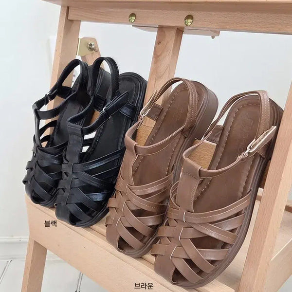 [BUNJANG] Modern Design Sandals (Black/Brown) / 모던한 디자인 샌들 (블랙/ 브라운)