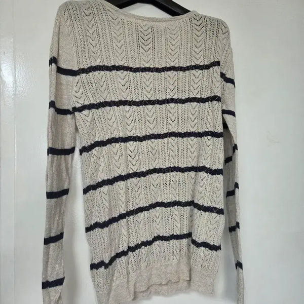 [BUNJANG] Premium Linen Cotton Blend Stripe Perforated Knit / [린넨 60%] 프리미엄 린넨 코튼 스트라이프 펀칭 니트