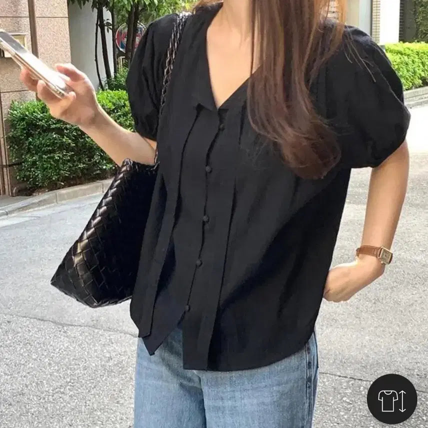 [BUNJANG] Black Puff Sleeve Blouse / 블랙 퍼프 소매 블라우스
