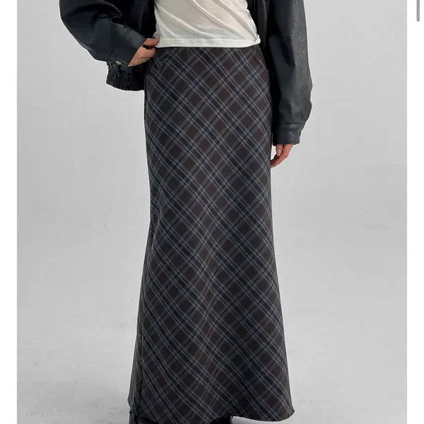 [BUNJANG] Black Up Ireto Check Long Skirt / 블랙업 이레토 체크 롱스커트
