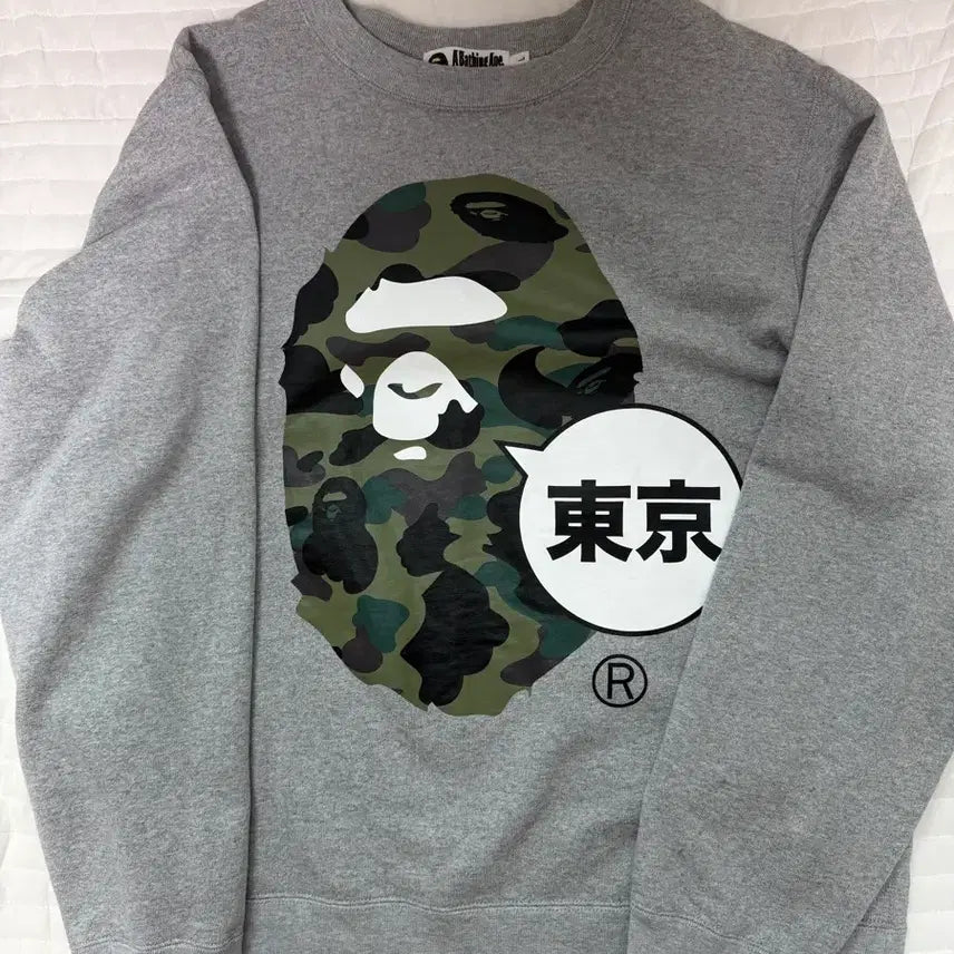 [BUNJANG] BAPE Tokyo Camo Crewneck Sweatshirt Gray / 베이프 도쿄 카모 크루넥 맨투맨 그레이