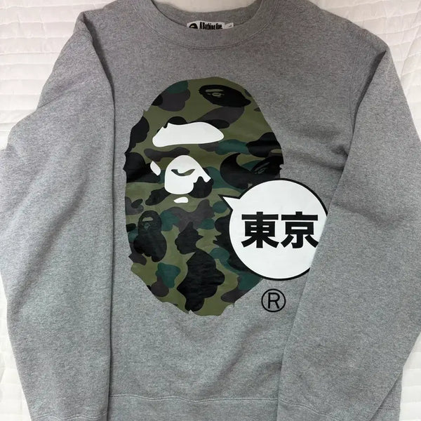 [BUNJANG] BAPE Tokyo Camo Crewneck Sweatshirt Gray / 베이프 도쿄 카모 크루넥 맨투맨 그레이