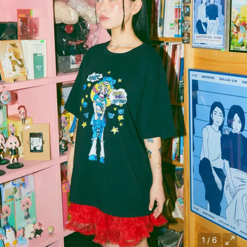 [BUNJANG] LMC Soulpushcat Bear Girl Short-Sleeve T-Shirt Black / LMC 소울푸시캣 베어걸 반팔 티셔츠 블랙 s 새상품 레이어드