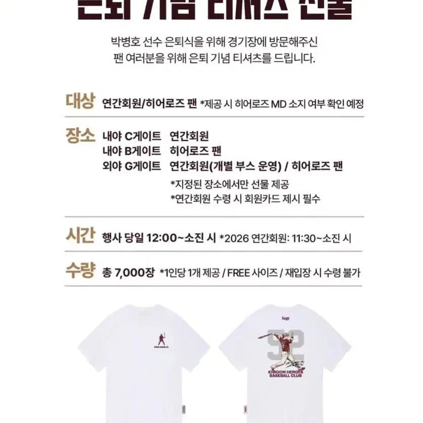 [BUNJANG] Kiwoom Heroes Park Byung-ho Player Retirement Commemorative T-shirt (Sealed) / (미개봉 새상품) 키움히어로즈 박병호선수 은퇴 기념 티셔츠