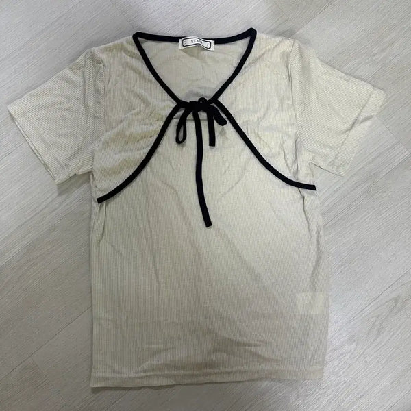 [BUNJANG] Ivory Ribbed Short Sleeve T-Shirt / 아이보리 반팔 골지 티셔츠(상태S)