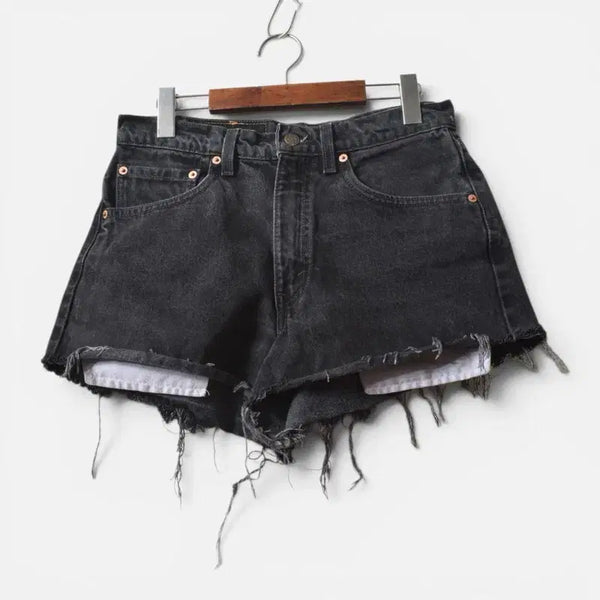 [BUNJANG] Levi's 550 Relaxed Fit Black Denim Cut-off Shorts / 리바이스 USA 흑청 쇼츠 반바지 M0746