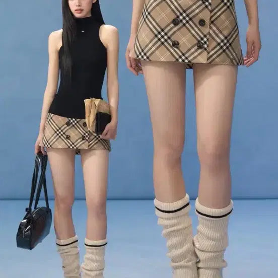 [BUNJANG] Weekendhub Check Pattern Double Button Mini Skirt / Weekendhub 체크 패턴 더블 버튼 미니 스커트