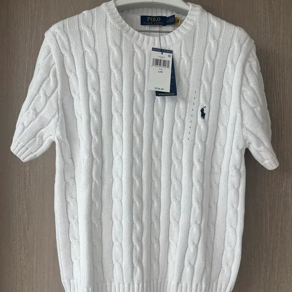 [BUNJANG] Polo Ralph Lauren White Cable Knit Short Sleeve Sweater / 폴로 랄프로렌 화이트 꽈배기 케이블 니트반팔 새상품