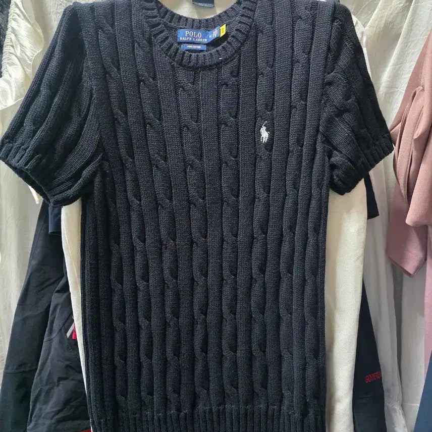 [BUNJANG] Polo Ralph Lauren Cable Knit Short Sleeve Top Black / 폴로 랄프로렌 케이블 니트 반팔 블랙