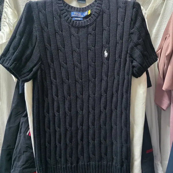 [BUNJANG] Polo Ralph Lauren Cable Knit Short Sleeve Top Black / 폴로 랄프로렌 케이블 니트 반팔 블랙