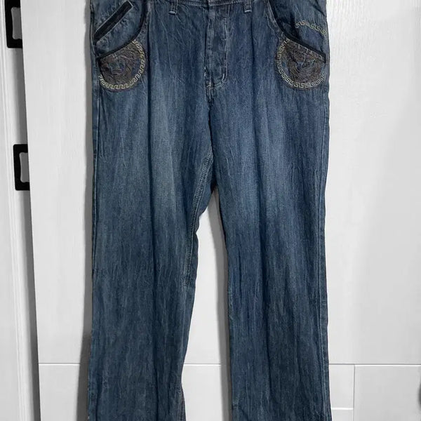 [BUNJANG] Versace Sport 2000s Medusa Embroidered Denim Pants / 2000s 베르사체 스포츠 메두사 자수 데님 팬츠 아카이브 바지 y2k