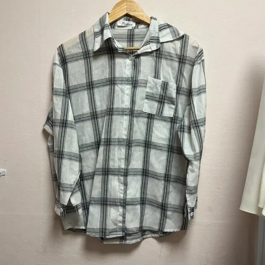 [BUNJANG] White Grey Checkered Shirt / 화이트 그레이  체크 셔츠 free
