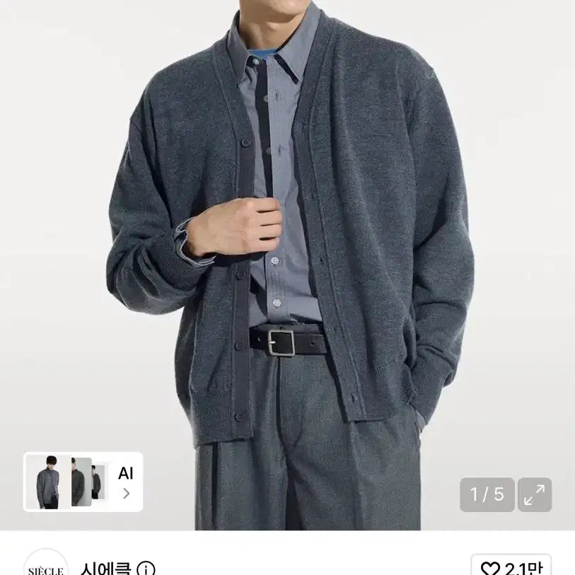 [BUNJANG] Sieciel Comfort V-Neck Cardigan Grey / (L) 시에클 컴포트 브이넥 가디건 그레이