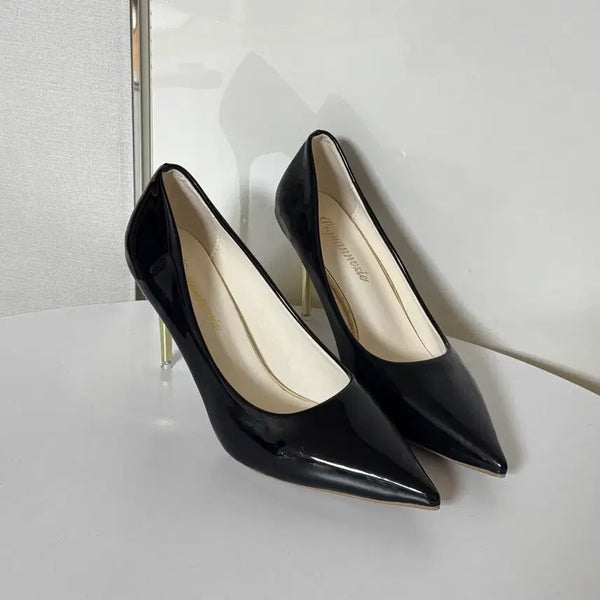 [BUNJANG] Black Enamel Gold Buckle Pumps High Heels (245 Size, 9cm Heel) / @새상품 245사이즈 9cm 블랙 에나멜 금장 펌프스 하이힐 구두