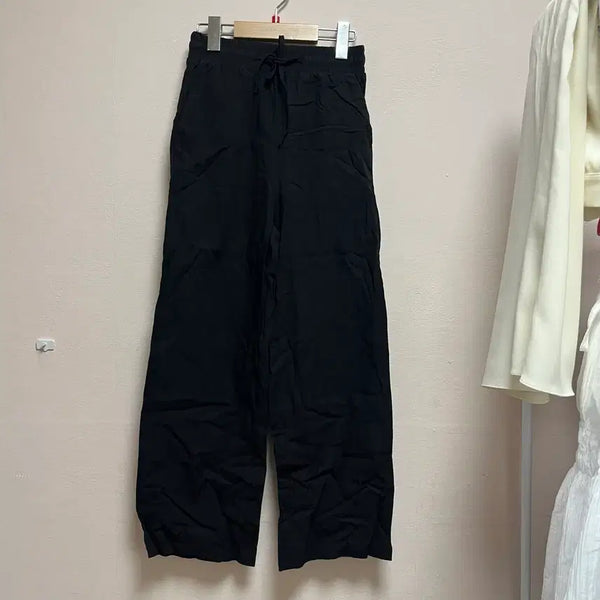 [BUNJANG] Black Wide Banding Pants Summer Cotton Trousers / [새상품] 블랙 와이드 밴딩 팬츠 여름면바지