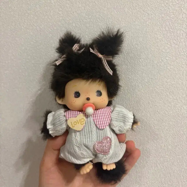 [BUNJANG] Monchhichi Baby Pink Check Outfit Doll / 몬치치 인형 아기 핑크 체크