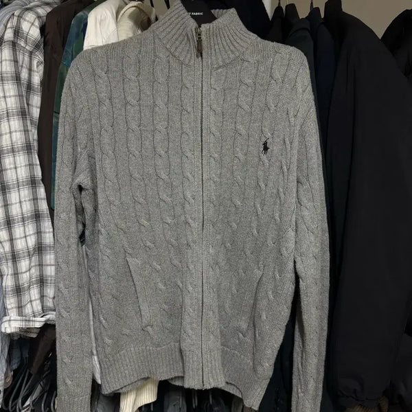 [BUNJANG] Polo Cable Knit Zip-Up Sweater / (L) 폴로 꽈배기 케이블 니트집업