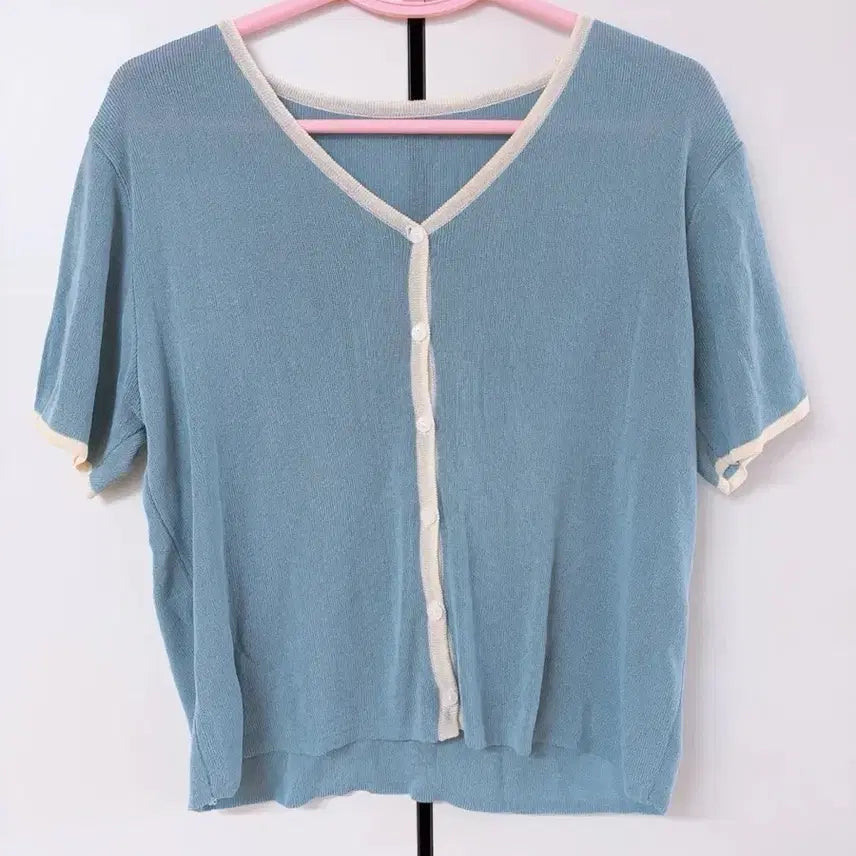 [BUNJANG] Free Size Short Sleeve Cardigan - Blue / 프리사이즈 반팔 가디건 블루