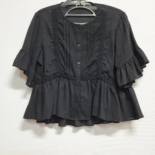 [BUNJANG] GU Frill Blouse Black M / GU 프릴 블라우스 블랙m