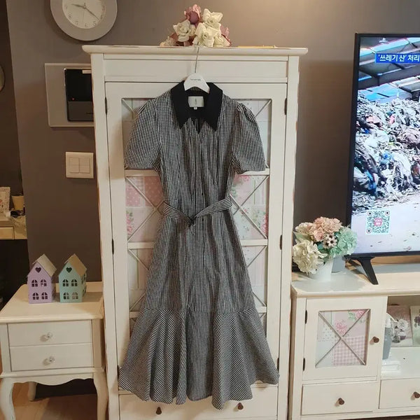 [BUNJANG] AND YOU Check Pattern Long Dress / 앤유 체크 패턴 롱원피스/44-55