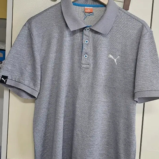 [BUNJANG] Puma Logo Short Sleeve Polo Shirt Grey 105 / 푸마 로고 반팔 카라티 그레이 105