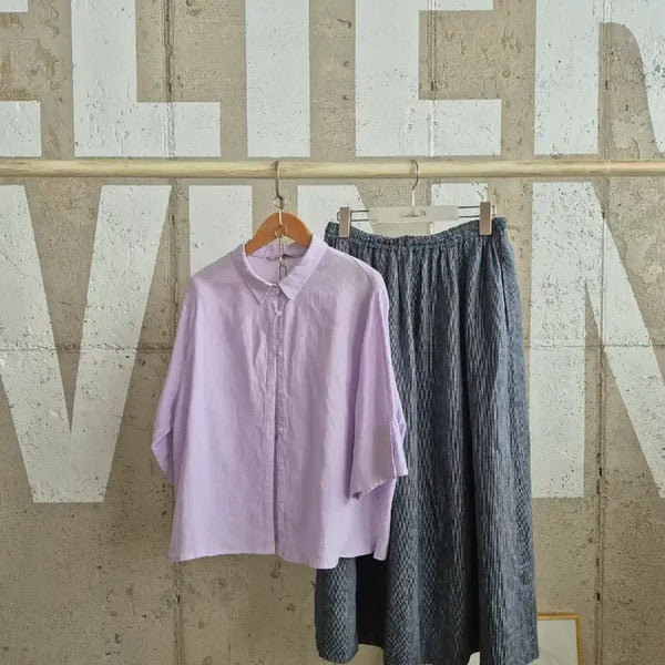 [BUNJANG] Linen Loose Fit Shirt / 린넨 루즈핏 연보라색 셔츠