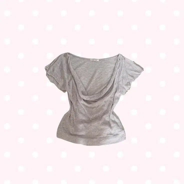 [BUNJANG] Vintage Drape Mocha See-through Knit Short Sleeve Tee / 빈티지 드레이프 모카 시스루 니트 반팔 티 오네갸루 모리걸