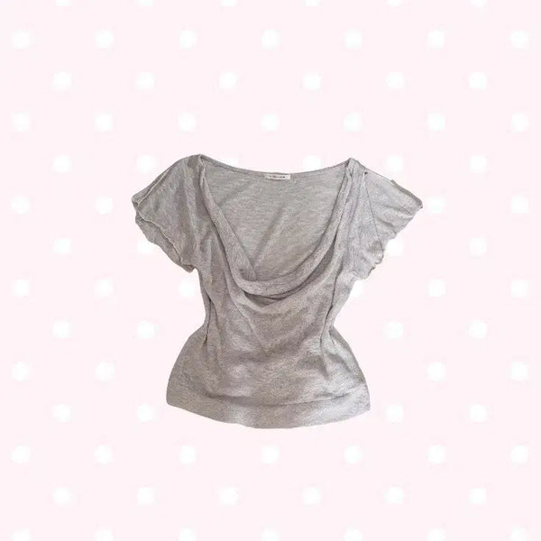[BUNJANG] Vintage Drape Mocha See-through Knit Short Sleeve Tee / 빈티지 드레이프 모카 시스루 니트 반팔 티 오네갸루 모리걸