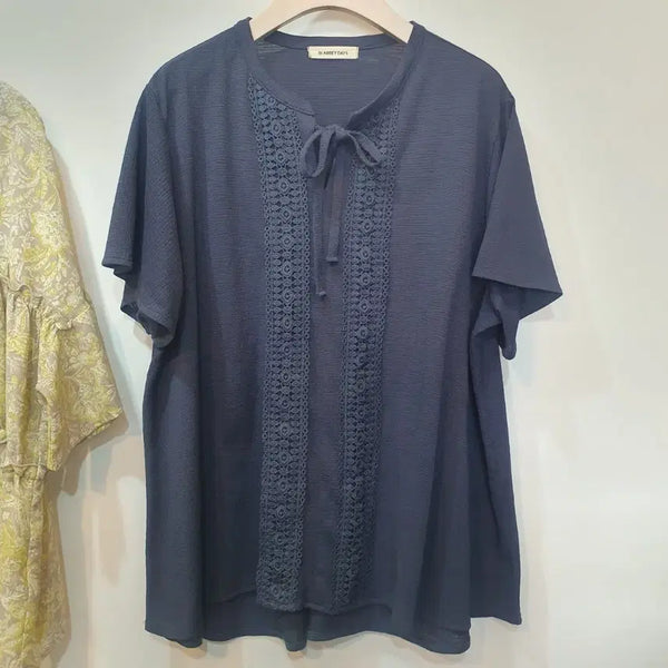 [BUNJANG] Mori Navy Lace Ribbon Blouse / 모리 네이비 레이스 리본 블라우스