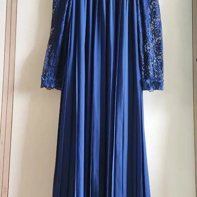 [BUNJANG] Japanese Navy Lace Pleated Long Dress / 일본고급네이비 레이스 플리츠 롱 원피스