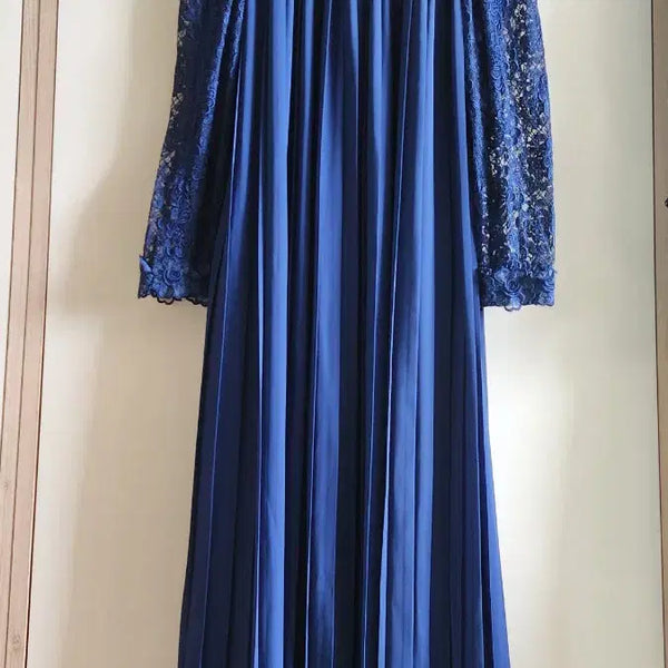 [BUNJANG] Japanese Navy Lace Pleated Long Dress / 일본고급네이비 레이스 플리츠 롱 원피스