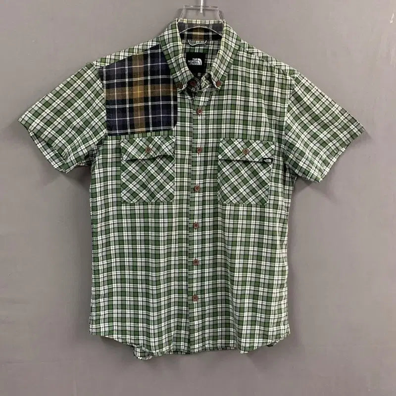 [BUNJANG] The North Face Double Pocket Mix Check Short Sleeve Shirt / M 노스페이스 더블 포켓 믹스 체크 반팔 셔츠