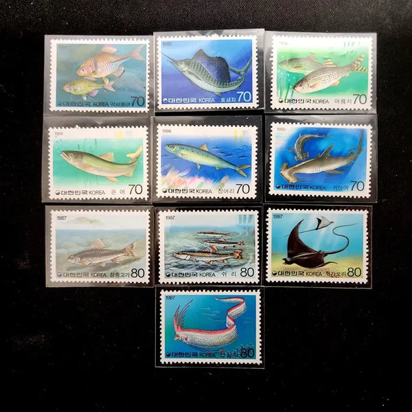 [BUNJANG] 1985-1987 Fish Series Commemorative Stamp Collection (10 Types) / 1985~86 어류시리즈 1~3집 기념우표 10종