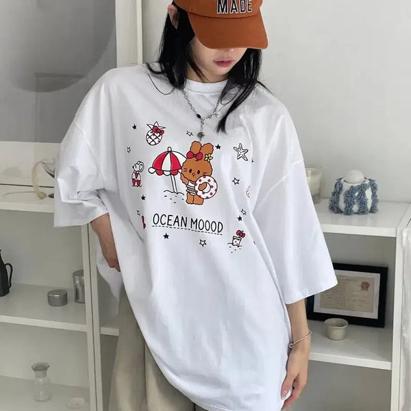 [BUNJANG] Rabbit Printing Short-Sleeve T-Shirt White / (새제품) 토끼 프린팅 반팔티 화이트