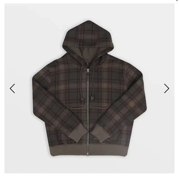 [BUNJANG] Safari Spot Tartan Check 2way Hoodie Zip Up (Olive) / 사파리스팟 후드집업