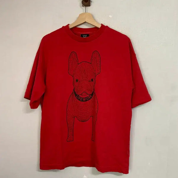 [BUNJANG] Life Work Dog T-Shirt Red M / 라이프워크 강아지 반팔 티셔츠 레드 M