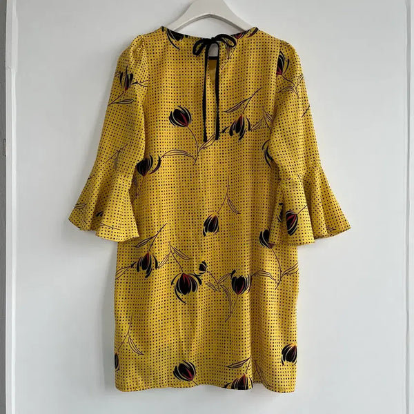 [BUNJANG] Kims Boutique Yellow Floral Pattern Ruffle Sleeve Dress / 킴스부티크 옐로우 플라워 패턴 프릴 소매 원피스
