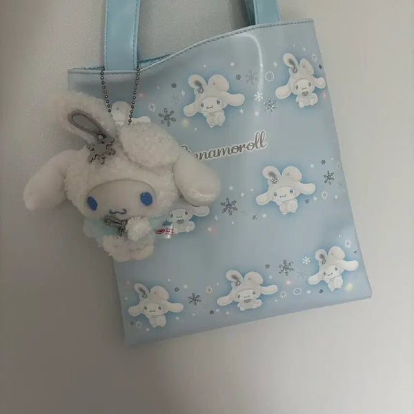 [BUNJANG] Cinnamoroll Snow Rabbit Blue Bag Set with Mako Doll Keychain / 눈토끼 시나모롤 마코 가방 세트