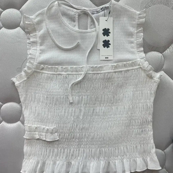 [BUNJANG] Uniqlo Cecilia Bonnes Sleeveless Shirring T-Shirt XL White / 유니클로 세실리아반센 슬리브리스 셔링T XL (새상품, 배송비포함)