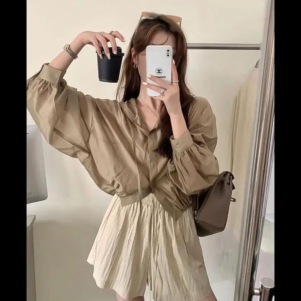 [BUNJANG] Women's Summer Shirt and Shorts Two-Piece Set / 여성 여름 셔츠 반바지 투피스 세트