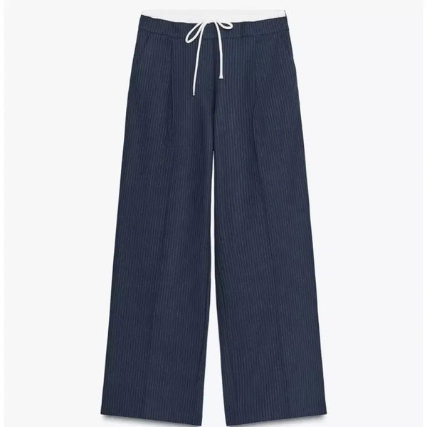 [BUNJANG] ZARA Double-Waisted Wide Pants Stripe Navy S / 자라 더블웨이스트 와이드 팬츠 S 스트라이프 네이비 1608825105