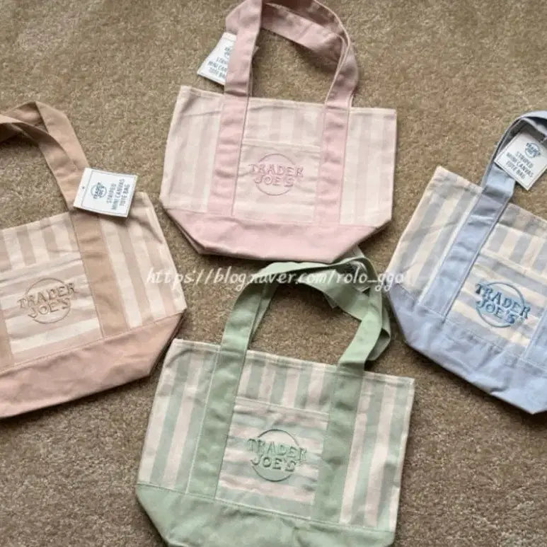 [BUNJANG] Trader Joe's Pastel Stripe Eco Bag / 트레이더조 신상 파스텔 스트라이프 에코백