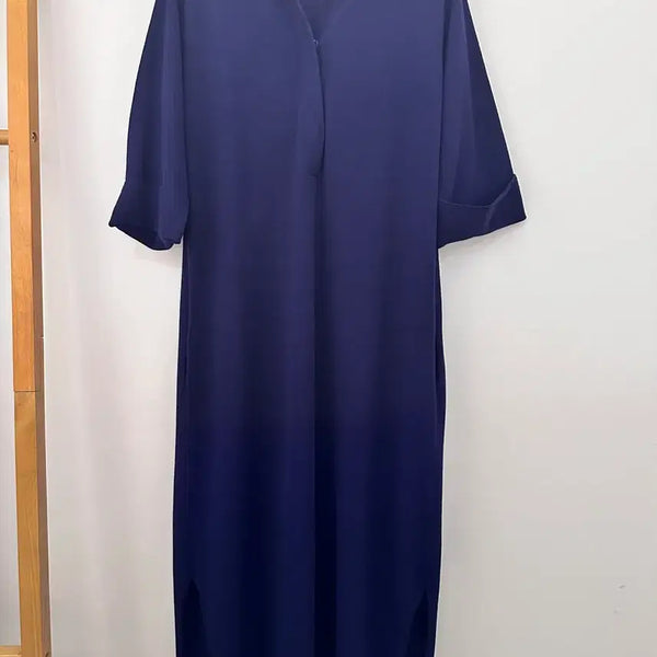 [BUNJANG] J BY Navy Rayon Nylon Blend Collar Long Dress Size 55 / [55] J BY 네이비 레이온 나일론 혼방 카라 롱 원피스